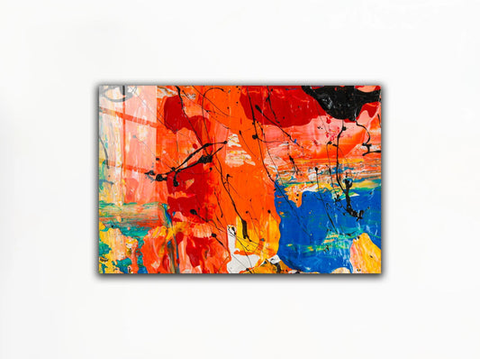 Orange and Multicolor Abstract Tempered Glass Wall Art