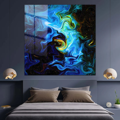 Blue Abstract Tempered Glass Wall Art